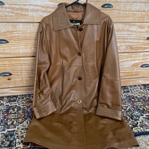 Vintage brown leather jacket long